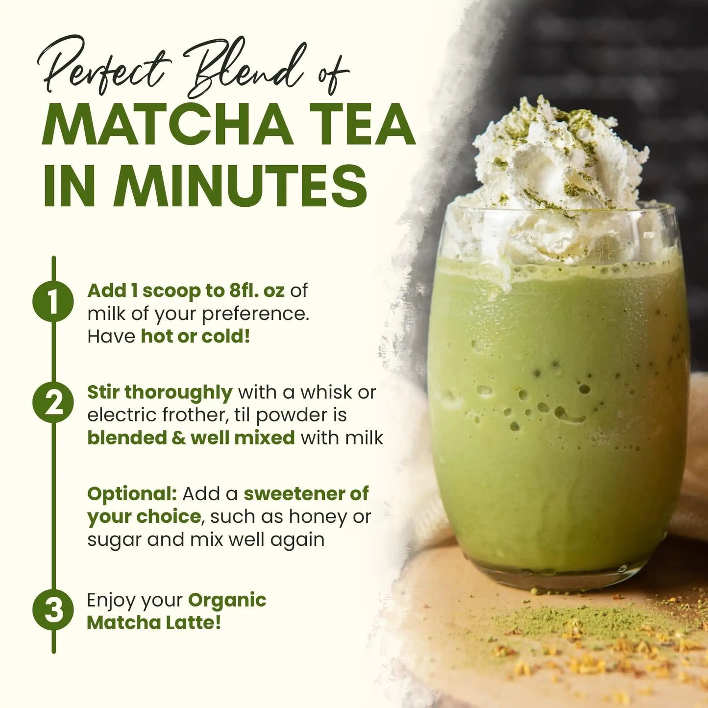 Organic Matcha Latte Pure Japanese Tea Blend with Ashwagandha Vanilla 4.68 oz