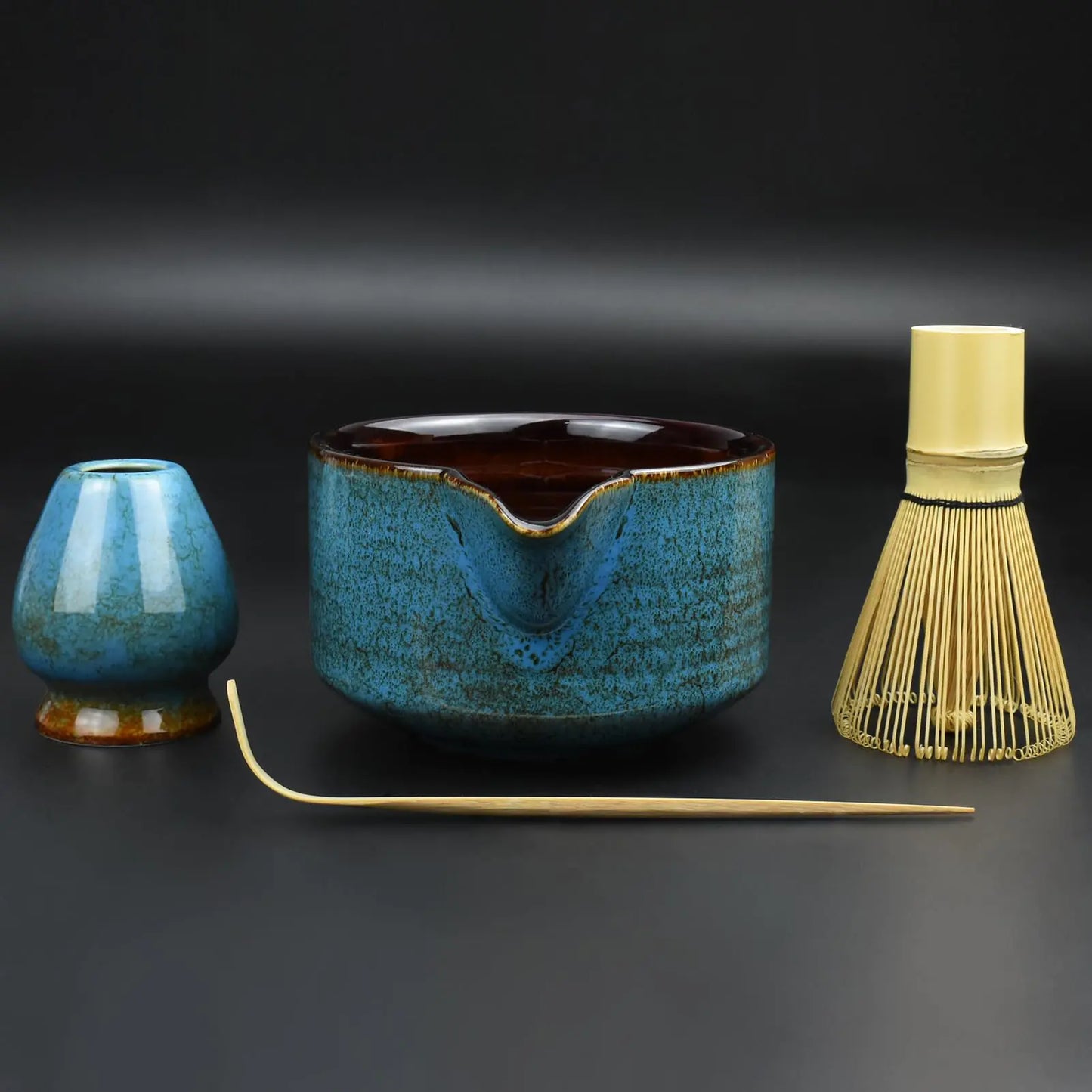 Artcome 4 Pcs Complete Matcha Tea Ceremony Kit for Japanese Tea Ceremony Bowl with Pouring Spout Whisk Whisk Holder Tea Scoop Matcha Tea Set For Making Usucha Koicha and Matcha Latte (Sapphire)